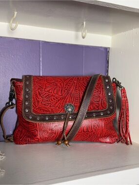 Myra Bag red floral tooled leather crossbody bag Women’s purses